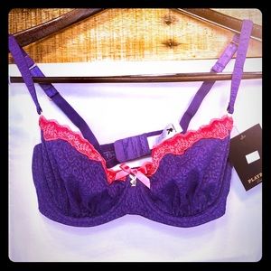 PLAYBOY Purple Lace Bra with Pink Trim